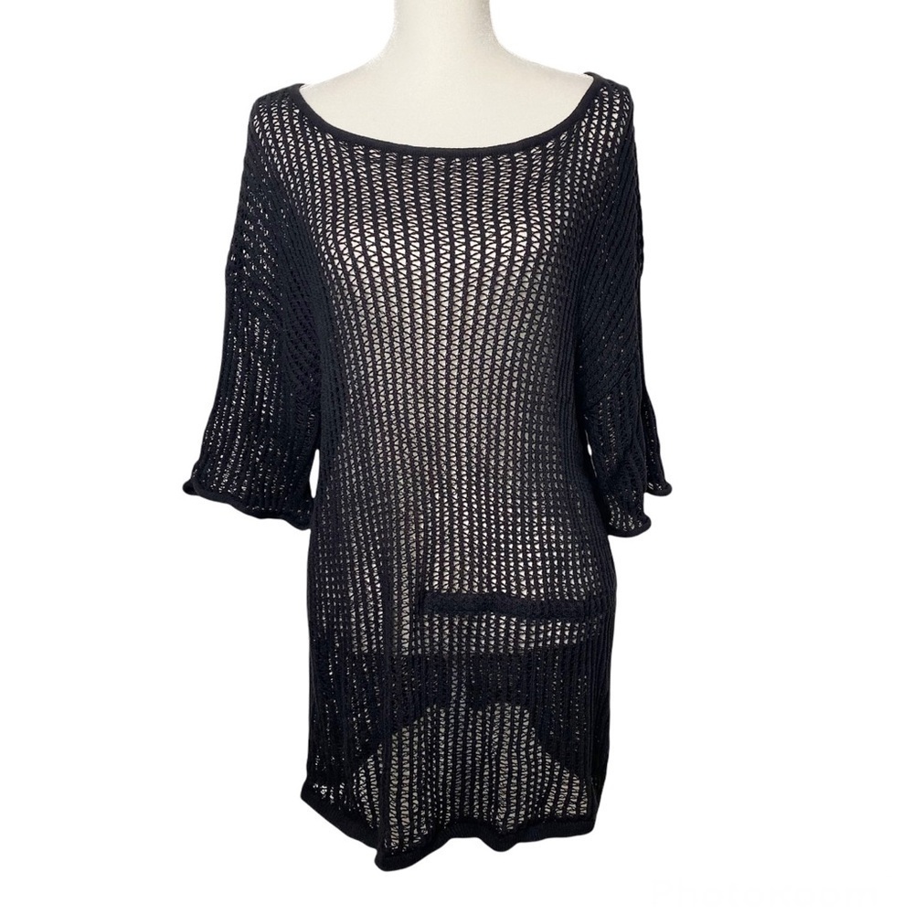 Alexander Wang Open Knit Pullover Sweater Black Size M Oversized Mesh